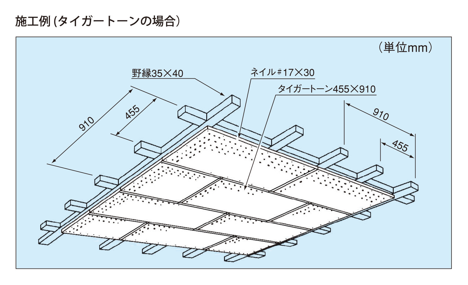 直張り天井工法:吸音天井:木造下地｜施工例図